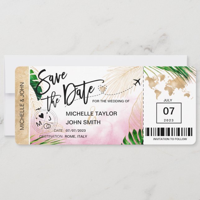 Convite Salve a data de embarque no World Map Beach Invita (Frente)