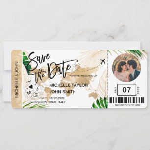 Convite Salve a data de embarque no World Map Beach Photo