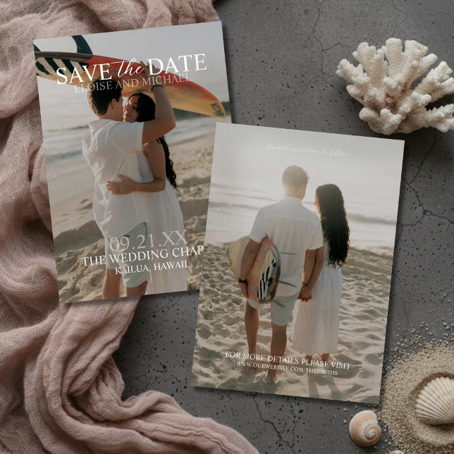 Convite Salve a Data de Fotografia Vertical Moderna de Doi (Modern Vertical Double-sided Photo Save The Date Invitation)