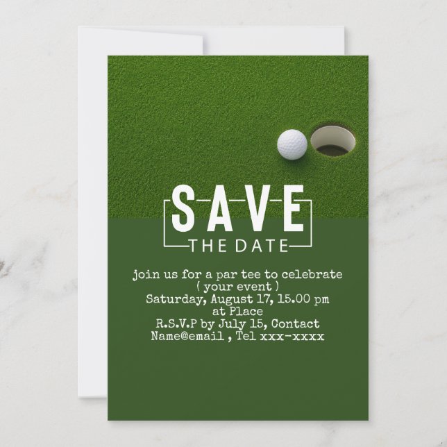 Convite Salve a data de golfe bola de golfe colocando bura (Frente)