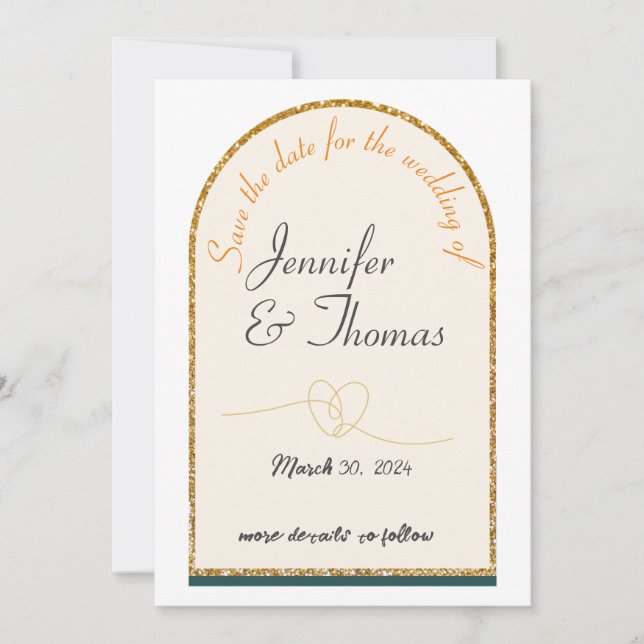 Convite Salve a data do nosso casamento/borda dourada (Frente)