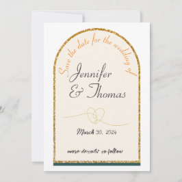 Convite Salve a data do nosso casamento/borda dourada