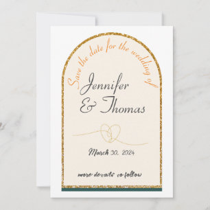 Convite Salve a data do nosso casamento/borda dourada