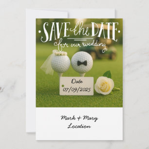 Convite Salve a data do nosso casamento com bolas de golfe