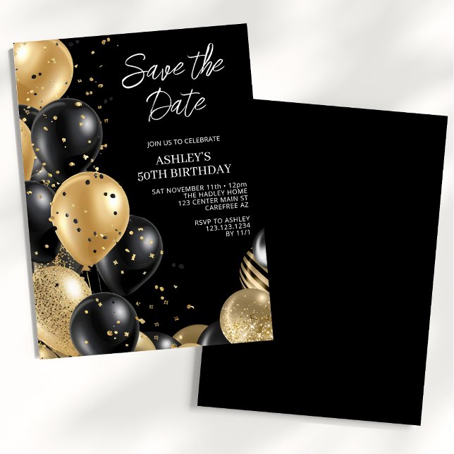Convite Salve a Data Dourado Preto 50º Aniversário (Criador carregado)