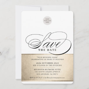 Convite SALVE A DATA elegante empresarial preto dourado