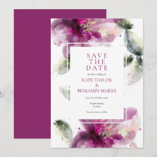 Convite Salve a Data Elegante Lírio Rosa Floral em Aquarel