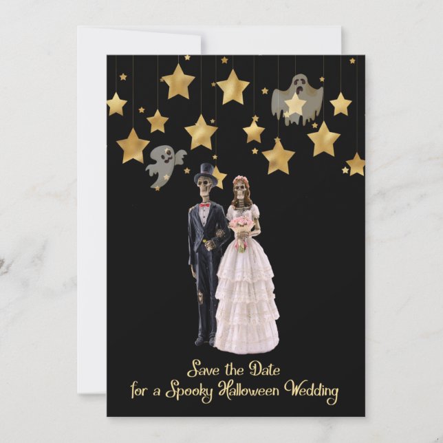Convite Salve a Data Esqueletos Casamento de Halloween (Frente)