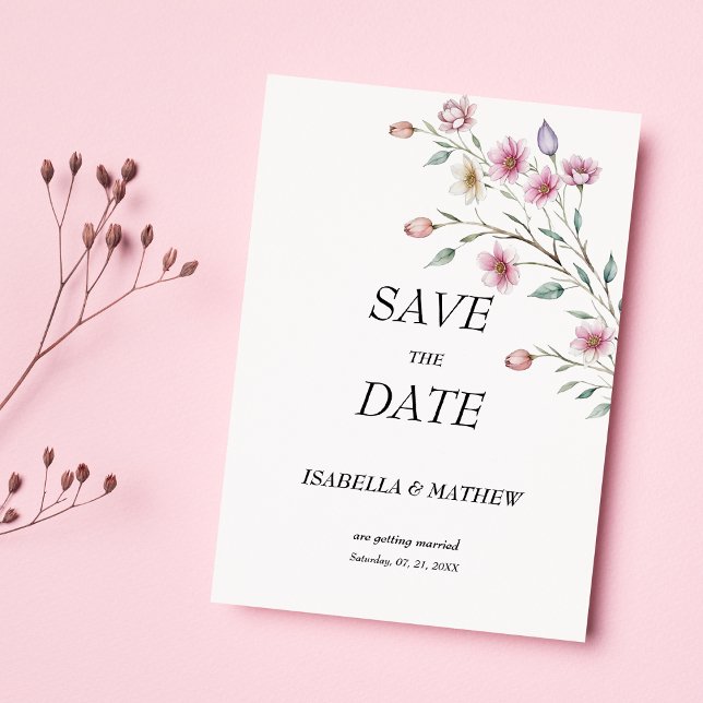 Convite Salve a Data flor de primavera lilás menta branca  (Pink white mint lilac spring flower Save the Date)