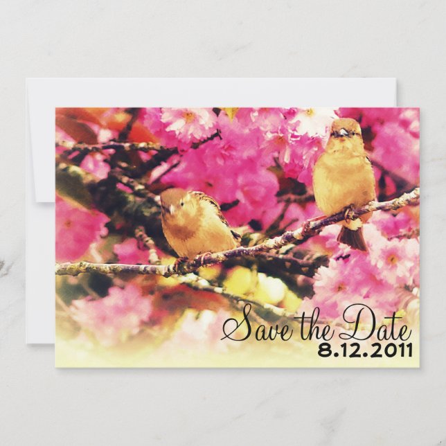 Convite Salve a Data - Flora Rosa e Passarinhos (Frente)