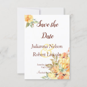 Convite Salve a data floral em aquarela laranja e amarelo