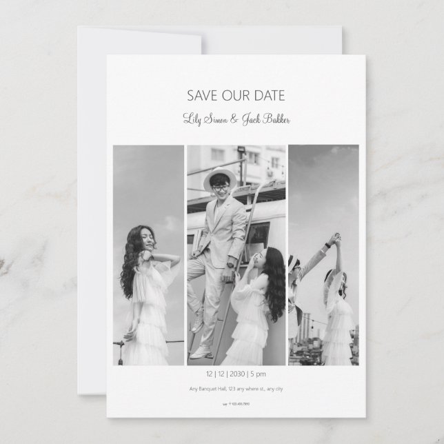 Convite Salve a data foto colagem negra casamento branco (Frente)