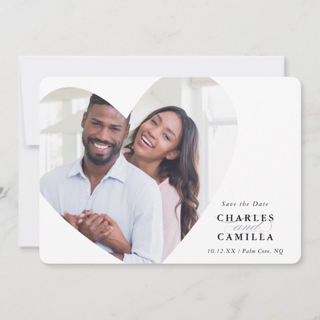 Convite SALVE A DATA, foto elegante, coração (Frente)