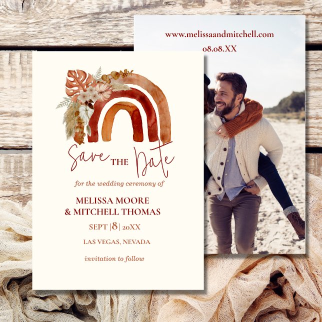 Convite Salve a data foto terra-tonalidade boho arco-íris  (Criador carregado)