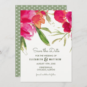 Convite Salve a data. Fuchsia Green Floral Wedding