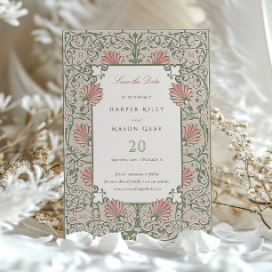 Convite Salve a Data Heritage Green & Coral Rococo