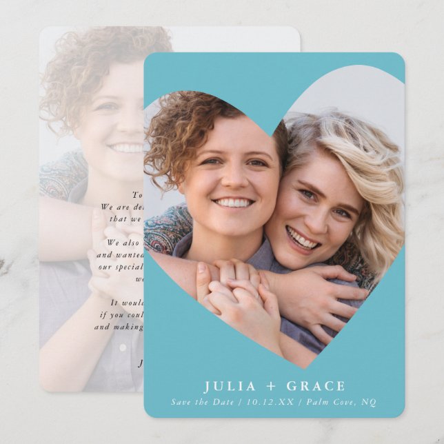 Convite SALVE A DATA lgbtq foto-coração turquesa moderna (Frente/Verso)