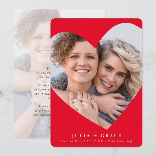 Convite SALVE A DATA lgbtq foto moderna do coração vermelh (Frente/Verso)