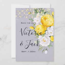 Convite salve a data Luzes Rústicas Floral Amarelo