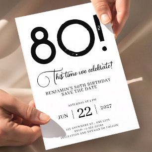 Convite Salve a Data Minimalista Única para 80º Aniversári