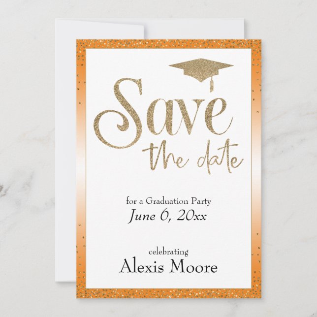 Convite Salve a Data para uma Festa de Formatura Dourado & (Frente)