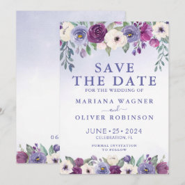 Convite Salve a Data Periwinkle Fuchsia Blush Floral