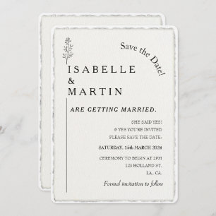 Convite Salve a Data QR Código Faux Borda Deckled Casament