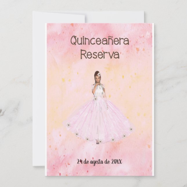 Convite Salve a Data Quinceanera em Rosa em Espanhol (Frente)