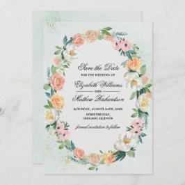 Convite Salve a data. Rosa Wreath Wedding