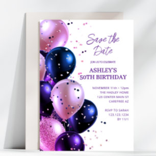 Convite Salve a data roxo 50º aniversário