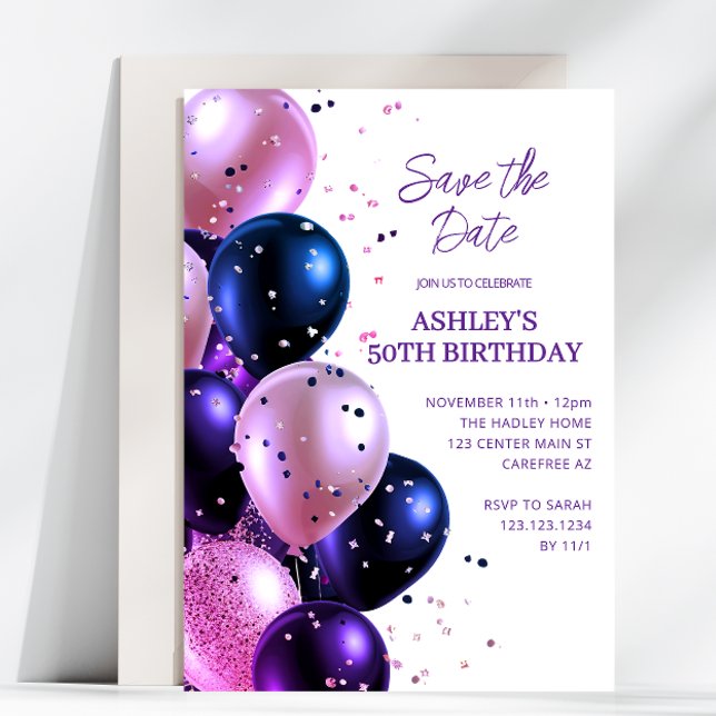 Convite Salve a data roxo 50º aniversário (Criador carregado)