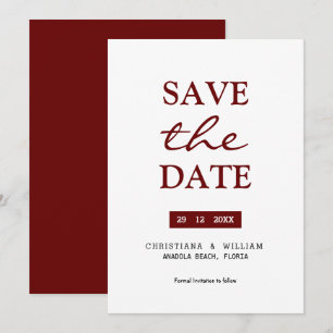 Convite SALVE A DATA' texto simples em vermelho burgundy