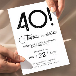 Convite Salve a Data Única Minimalista para 40º Aniversári