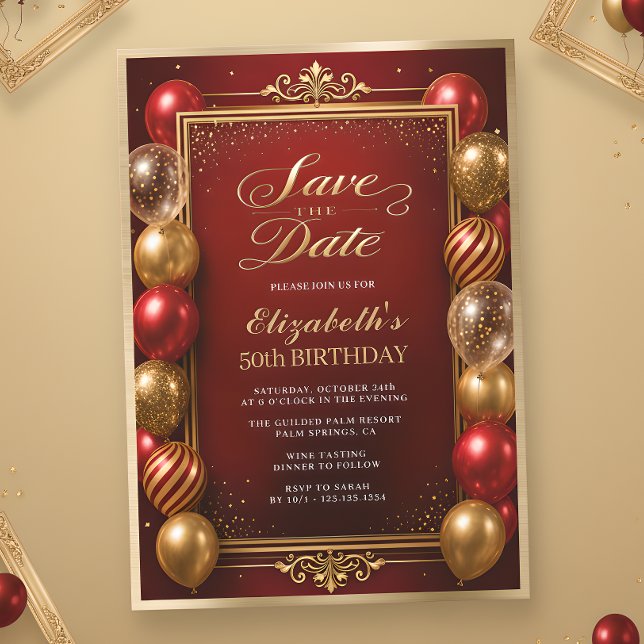 Convite Salve a Data Vermelho Dourado 50º Aniversário (Criador carregado)