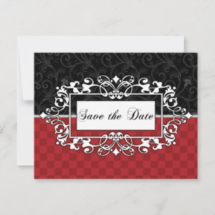 Convite Salve a Data Vermelho e Preto Elegante Rolo Person