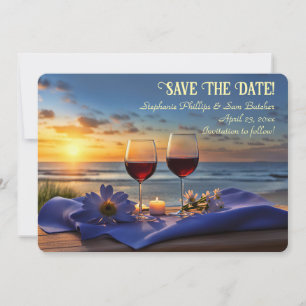 Convite Salve a Data Vinho na Praia Pôr do Sol