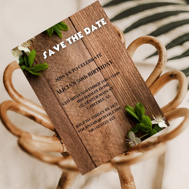 Convite Salve a data White Brown 50th Birthday Invitation (Criador carregado)