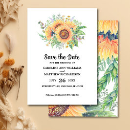 Convite Salve a data. Wtercolor Sunflower Wedding