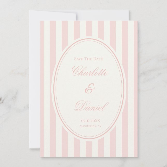 Convite Salve a Faixa de Data Personalizada Rosa Pastel (Frente)