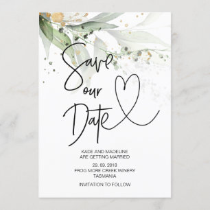 Convite Salve Nossa Data Elegante Casamento de Eucalipto V