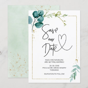 Convite Salve Nossa Data Eucalipto Verde Elegante Casament