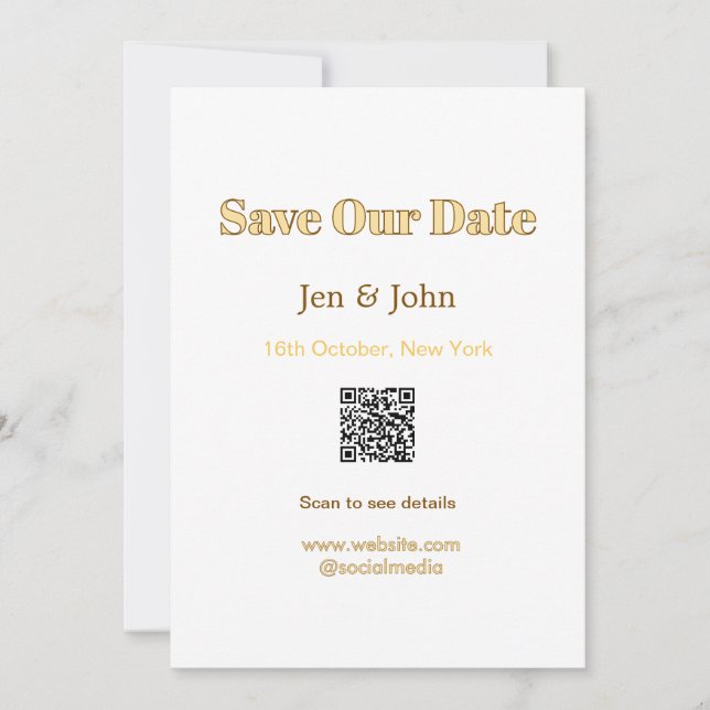 Convite Salve nossa data Leia QR para detalhes nome data s (Frente)