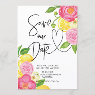 Convite Salve Nossa Data Rosa e Limão Floral Casamento