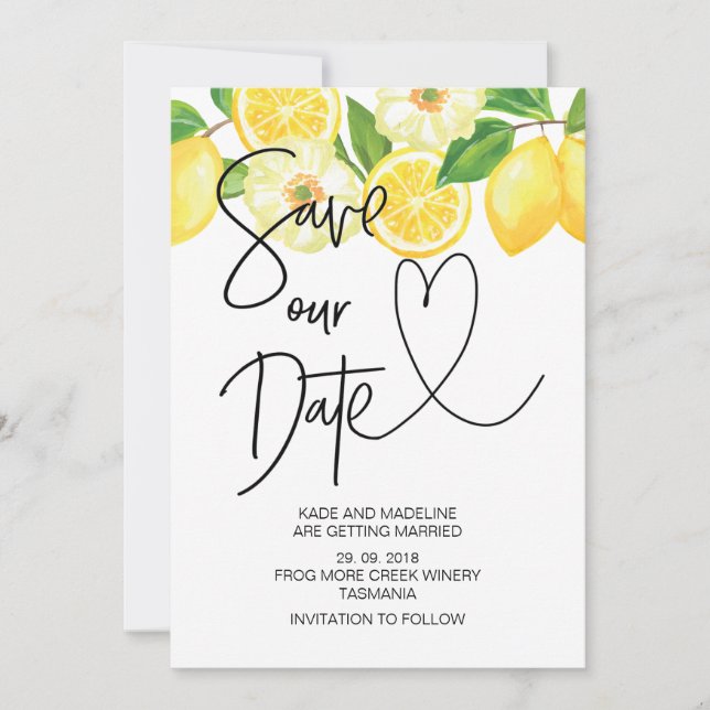 Convite Salve Nossa Data Verão Limão Casamento (Frente)
