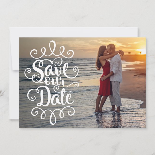 Convite Salve nosso casamento de data | Script de Ornament (Frente)