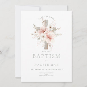 Convite Salve o Batismo da Data, Floral Rosa Elegante