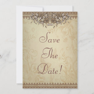 Convite Salve o Beige de Renda Vintage para o Casamento