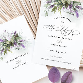 Convite Salve o casamento do Script Greenery de Lavanda de