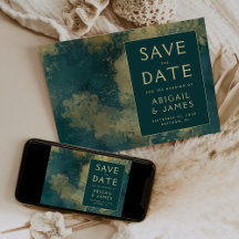 Salve o Dia de Casamento Abstrato Teal Dourado Mod