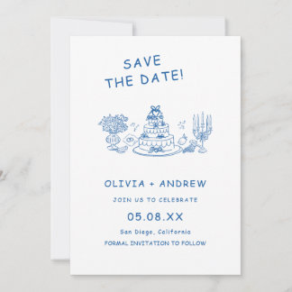 Convite Salve o Dia de Casamento Caprichoso Desenhado à Mã